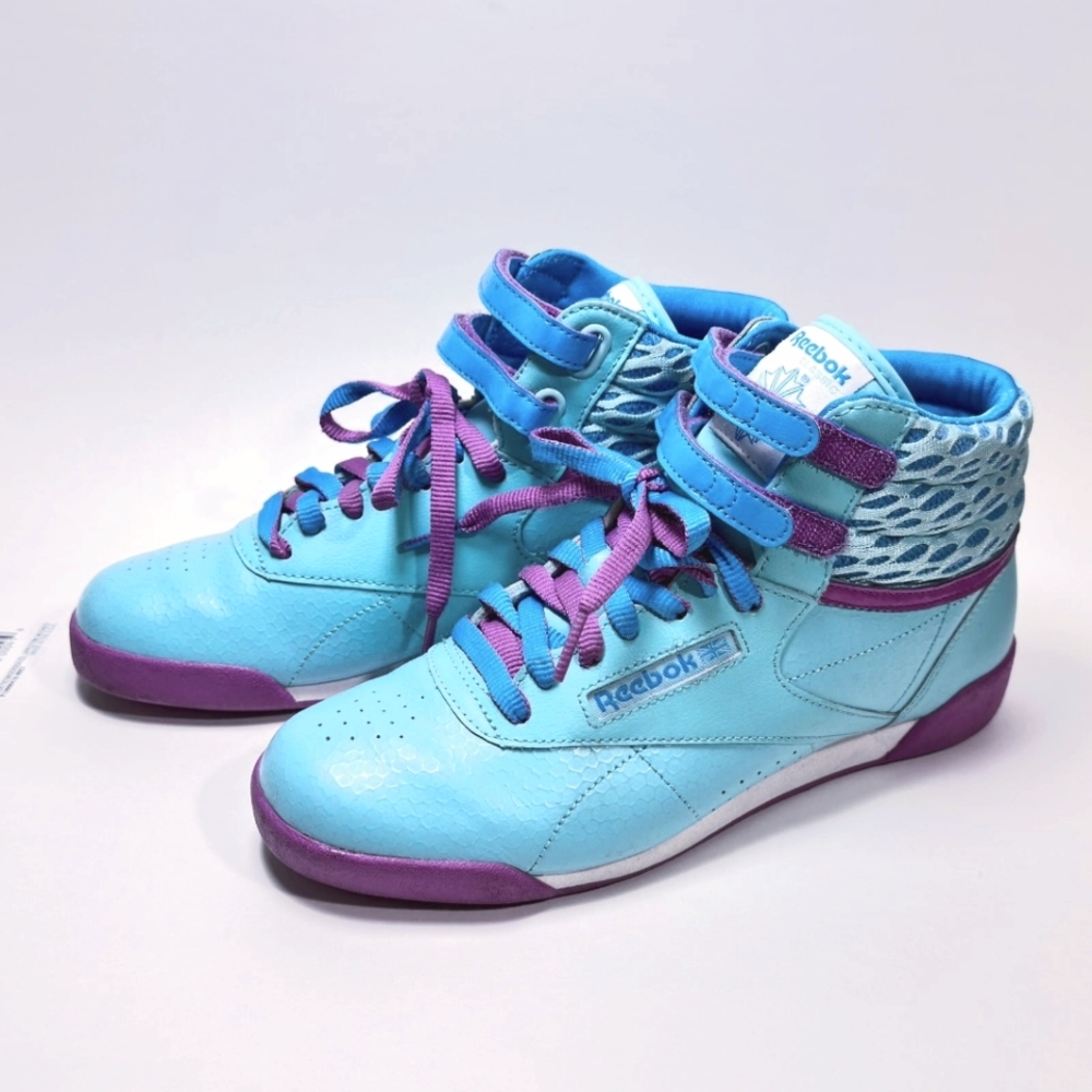 Reebok High Top Sneakers Girls 5.5 Blue Purple “Princess & Warrior”